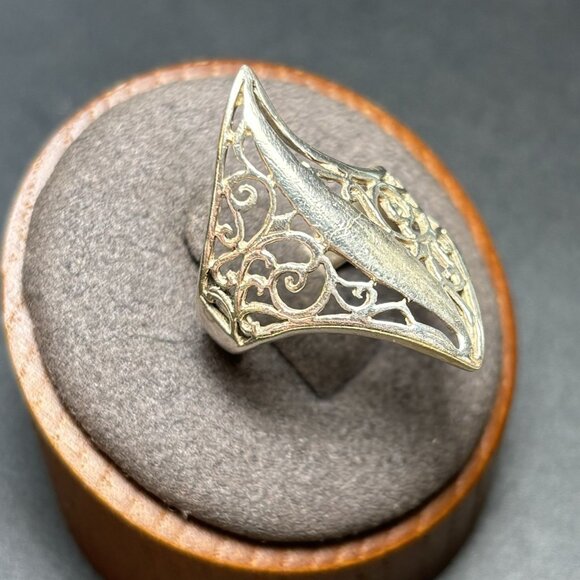 VTG Sterling Silver 925 Pierced Wavy Scroll Design Bold Statement Ring Size 7 - Picture 3 of 12